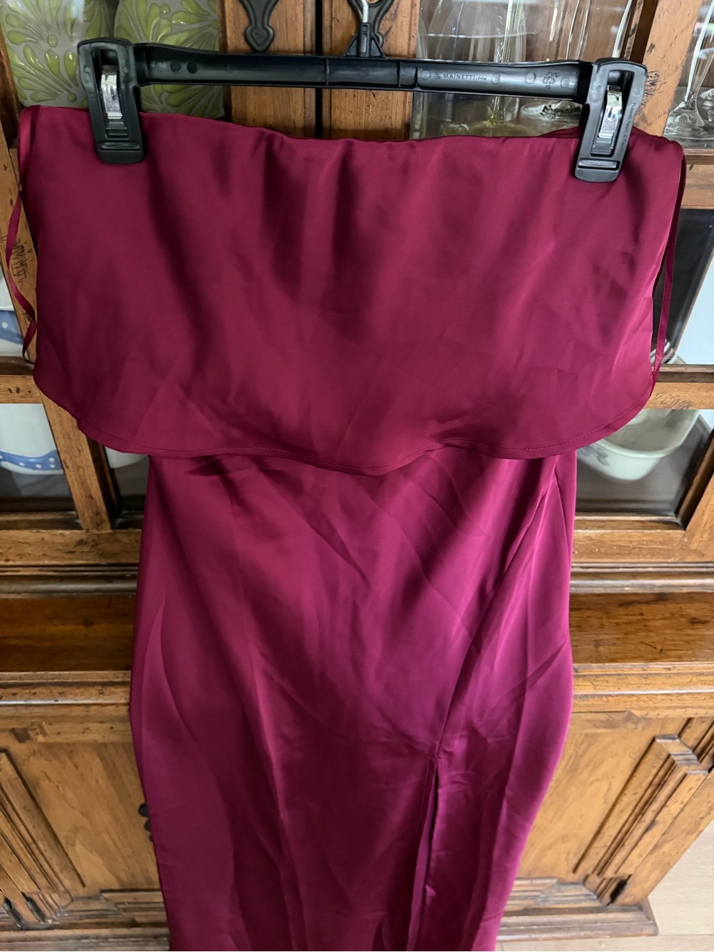 Petal & Pup Strapless Wine Red Midi Dress with Front Slit - Picture 6 of 7